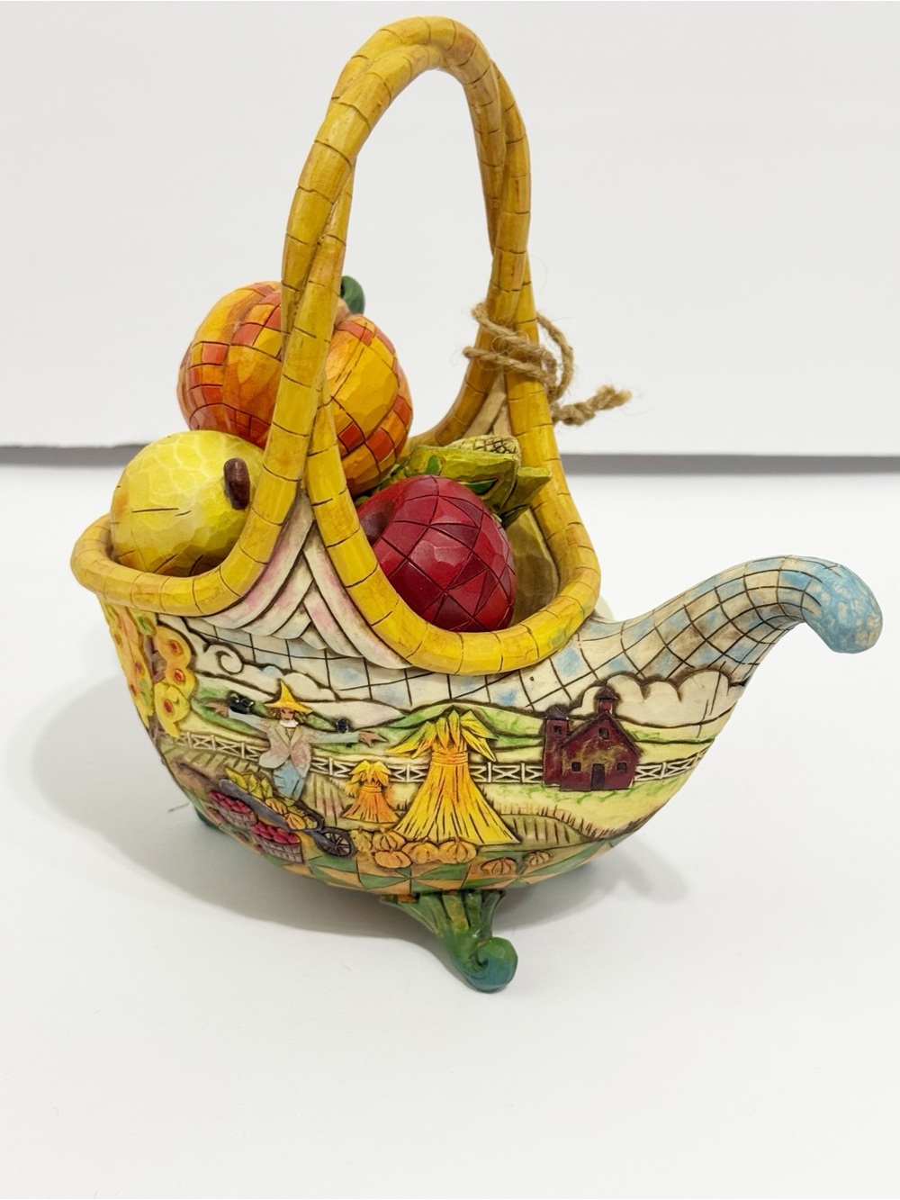 NWT Jim Shore “Basket of Plenty” Yellow Hand-Painted Basket cornucopia